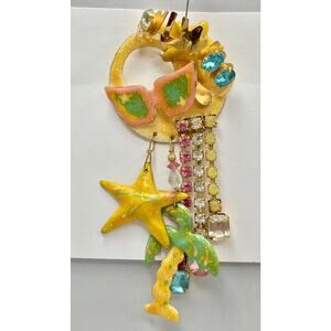 Hollywood Themed Enamel Dangle Statement Brooch By Lunch At The Ritz, 1980s